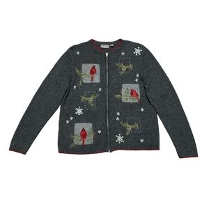 Croft & Barrow Cardinal Jacket Women’s XL Ugly Christmas Sweater Cardigan Zip Up